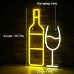 Vinflaska och glas – LED-ljusskylt (5 V USB)