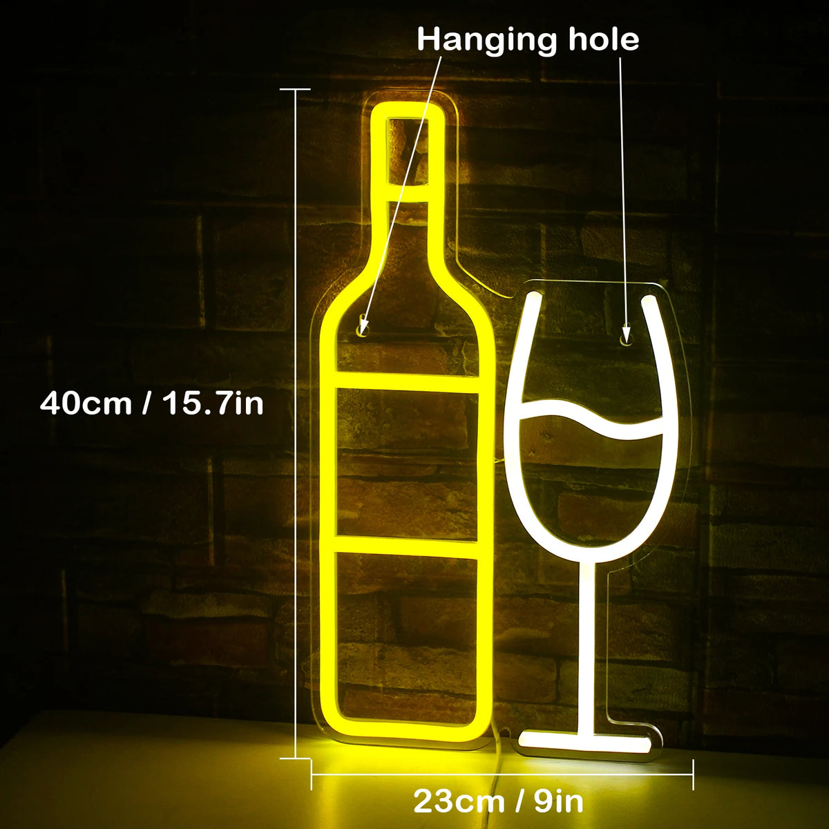 Vinflaska och glas – LED-ljusskylt (5 V USB)