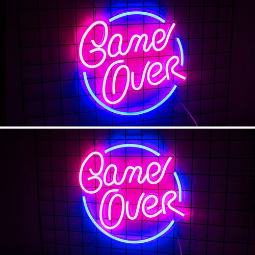 Game Over – Rund kant – LED-neonskylt (5 V USB)