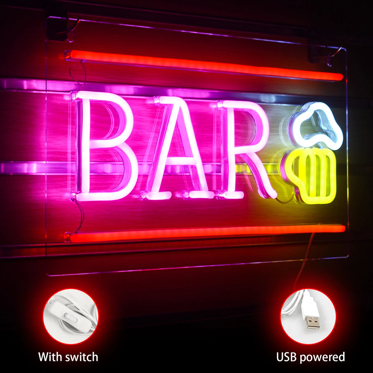 BAR – Ölsejdel och vågrät kant – LED-ljusskylt (5 V USB)