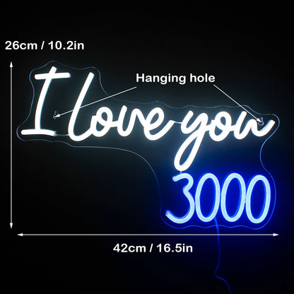 I Love You 3000 Times 5V USB LED Neon Sign - Budget Friendly