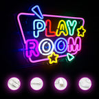 PLAY ROOM – Stjärnor och geometriska detaljer – LED-neonskylt (5 V USB)