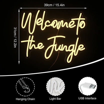 Välkommen till Djungeln 5V USB LED Ljusskylt - Prisvärd