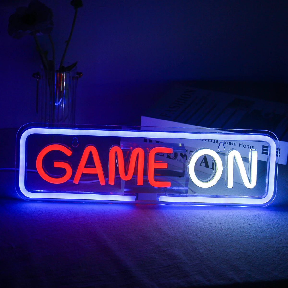 GAME ON – Rundad rektangulär ram – LED-neonskylt (5 V USB)