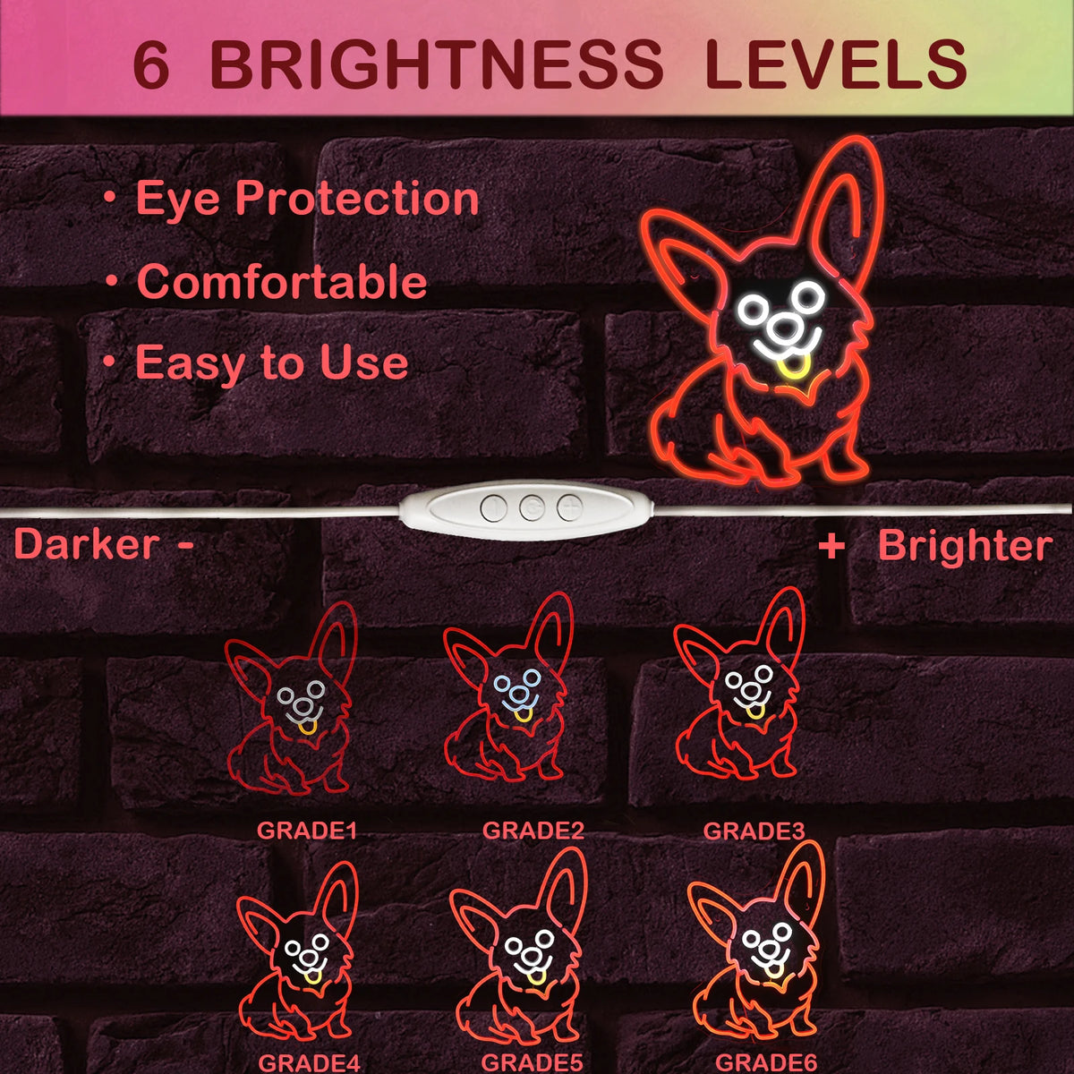 Röd corgi – LED-neonskylt (5 V USB)