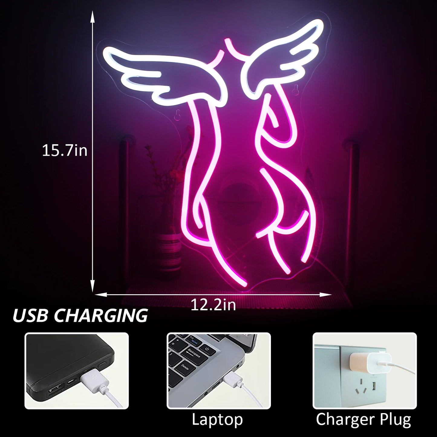 Ängel 5V USB LED Ljusskylt - Budgetvänlig