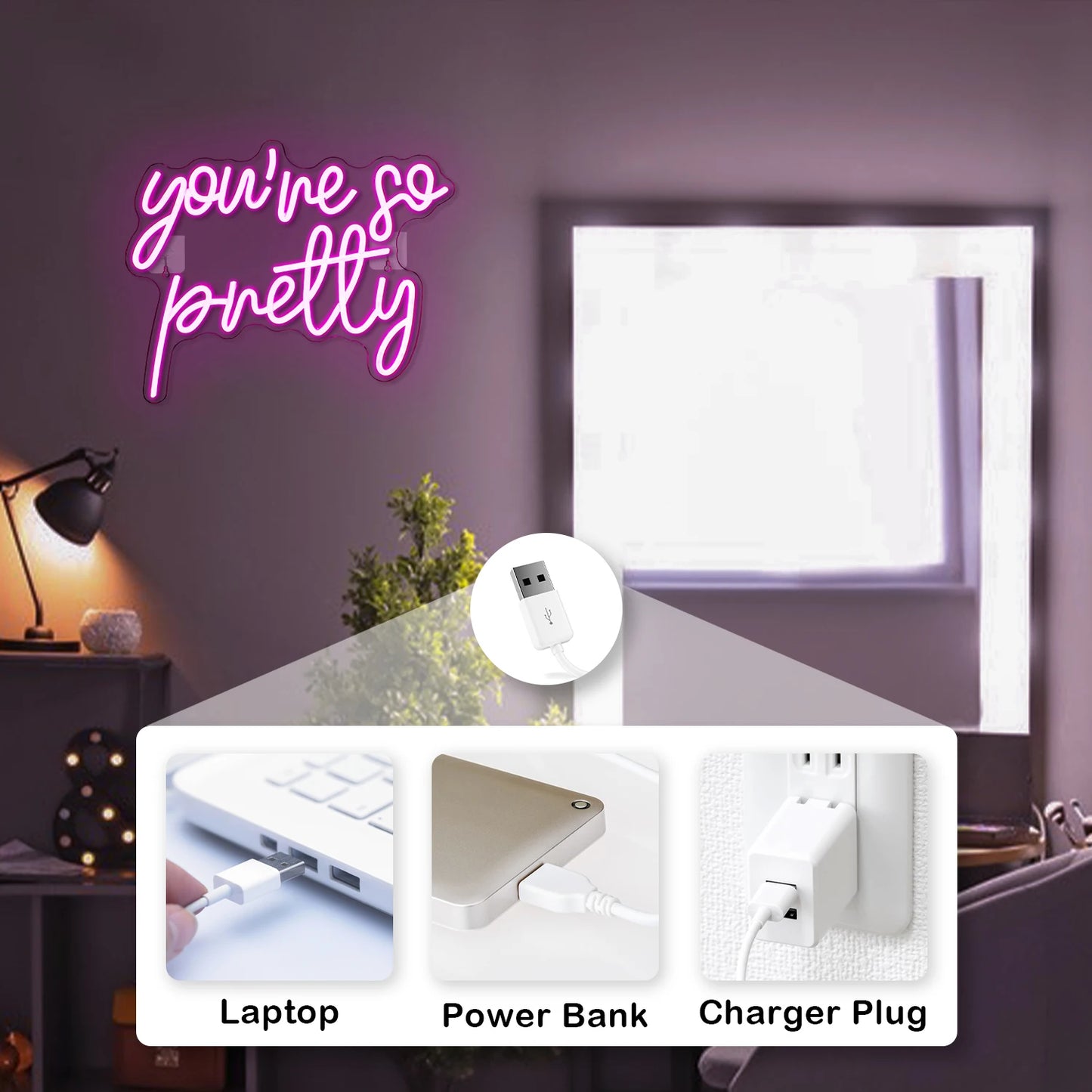 Du är så fin 5V USB LED Ljusskylt - Prisvänlig