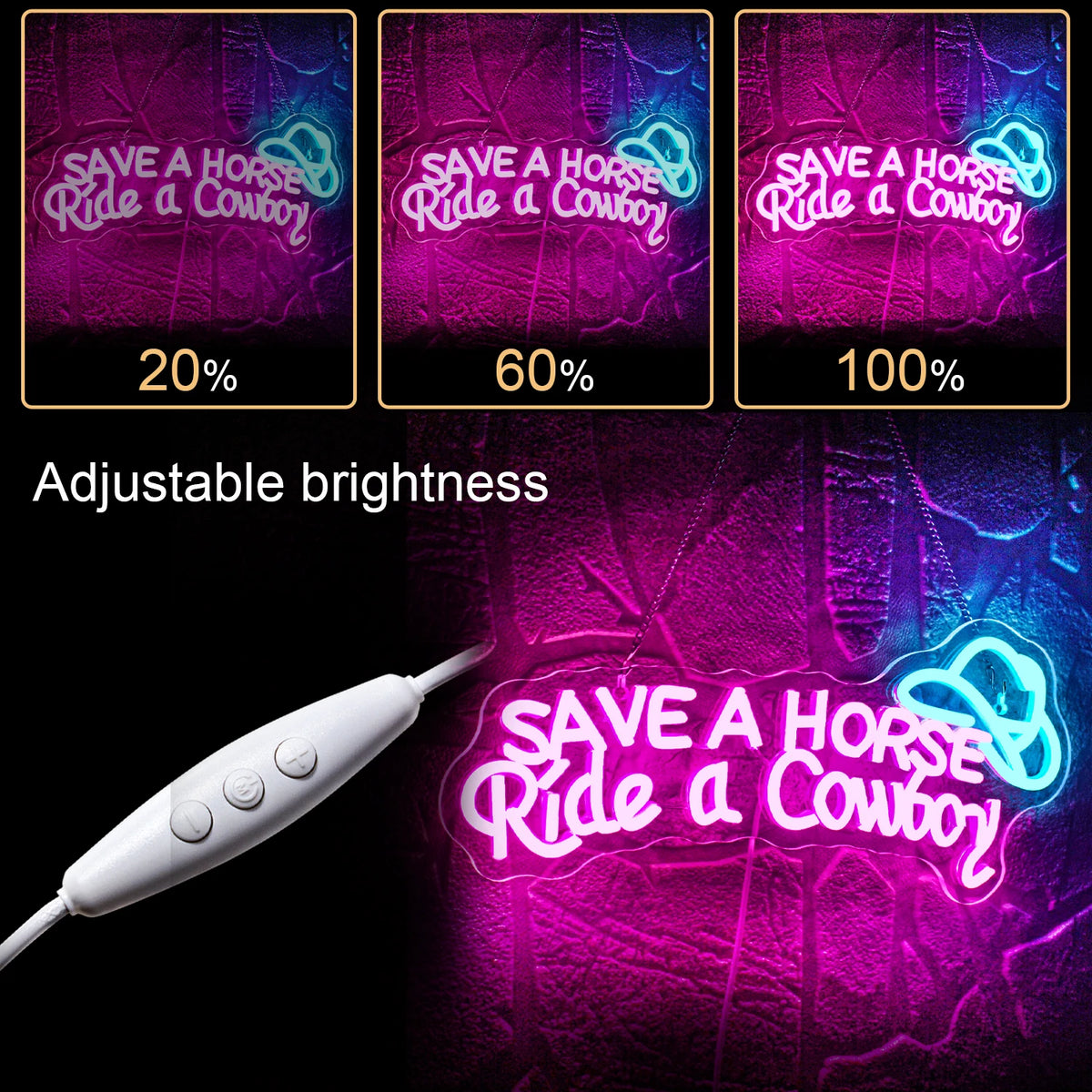 SAVE A HORSE Ride a Cowboy – Cowboyhatt – LED-neonskylt (5 V USB)