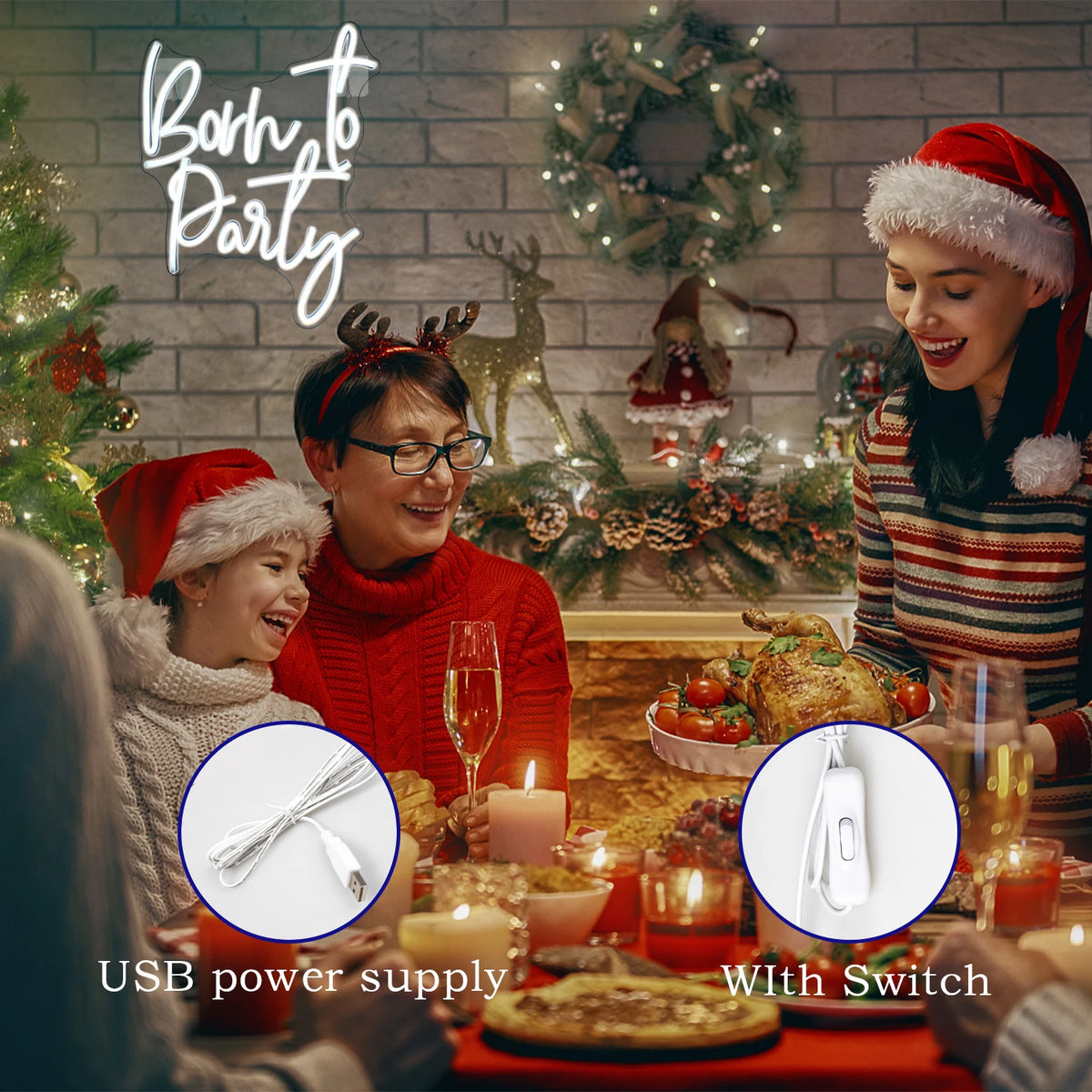 Born to Party – LED-neonskylt (5 V USB)