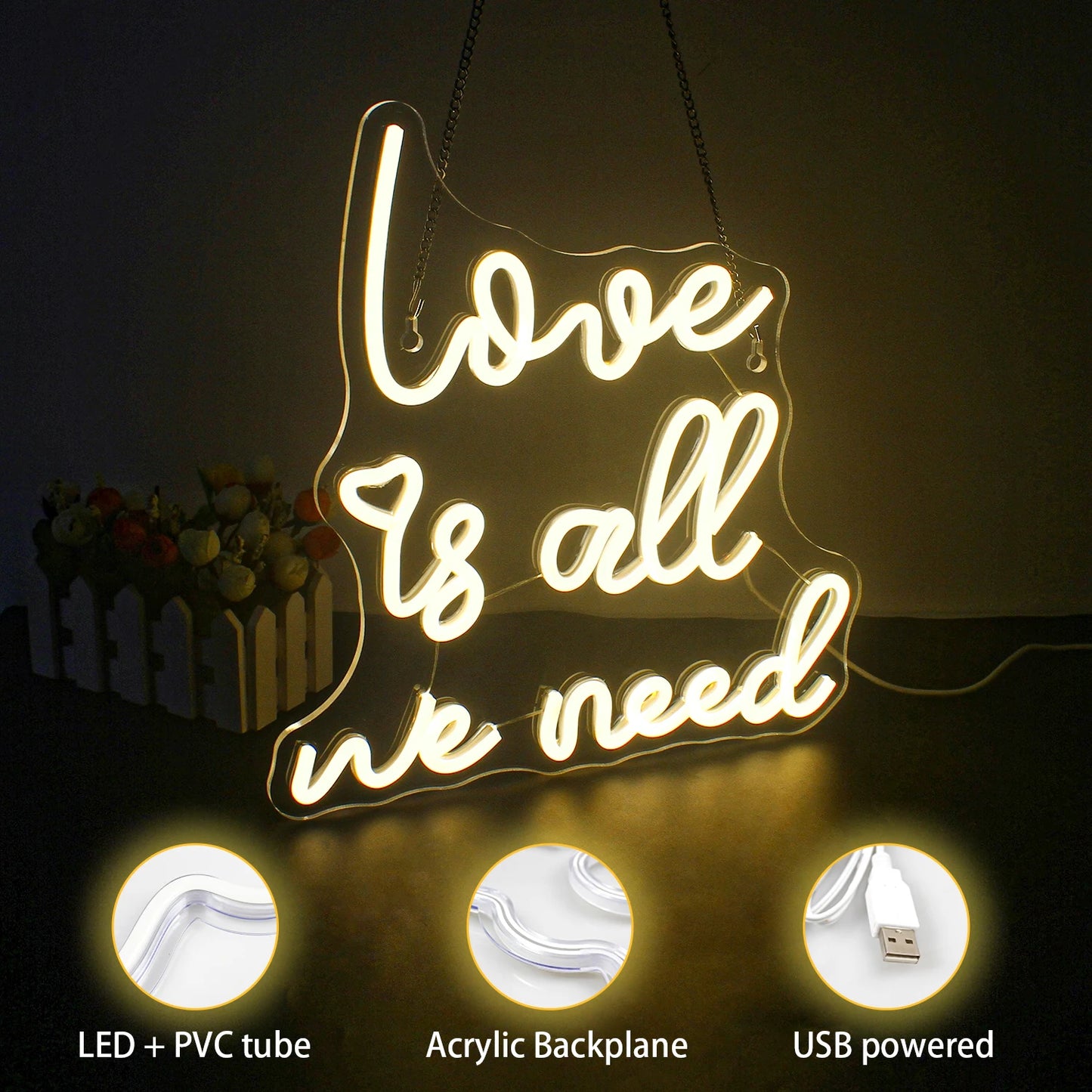 Kärlek är allt vi behöver 5V USB LED Ljusskylt - Budgetvänlig