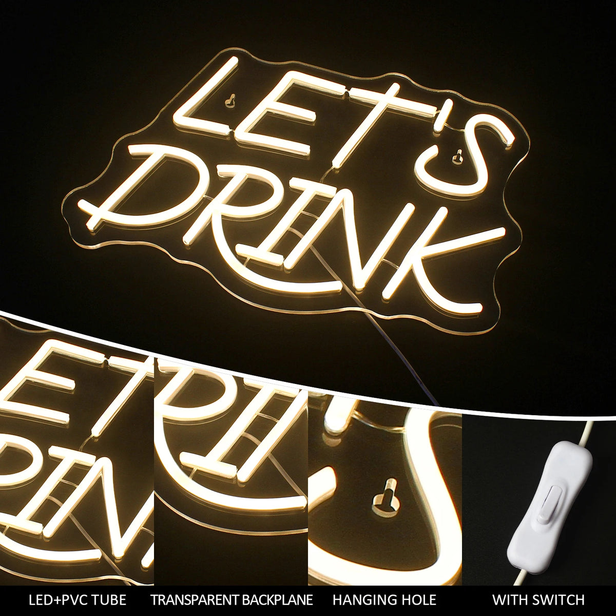 Let's Drink – LED-ljusskylt (5 V USB)