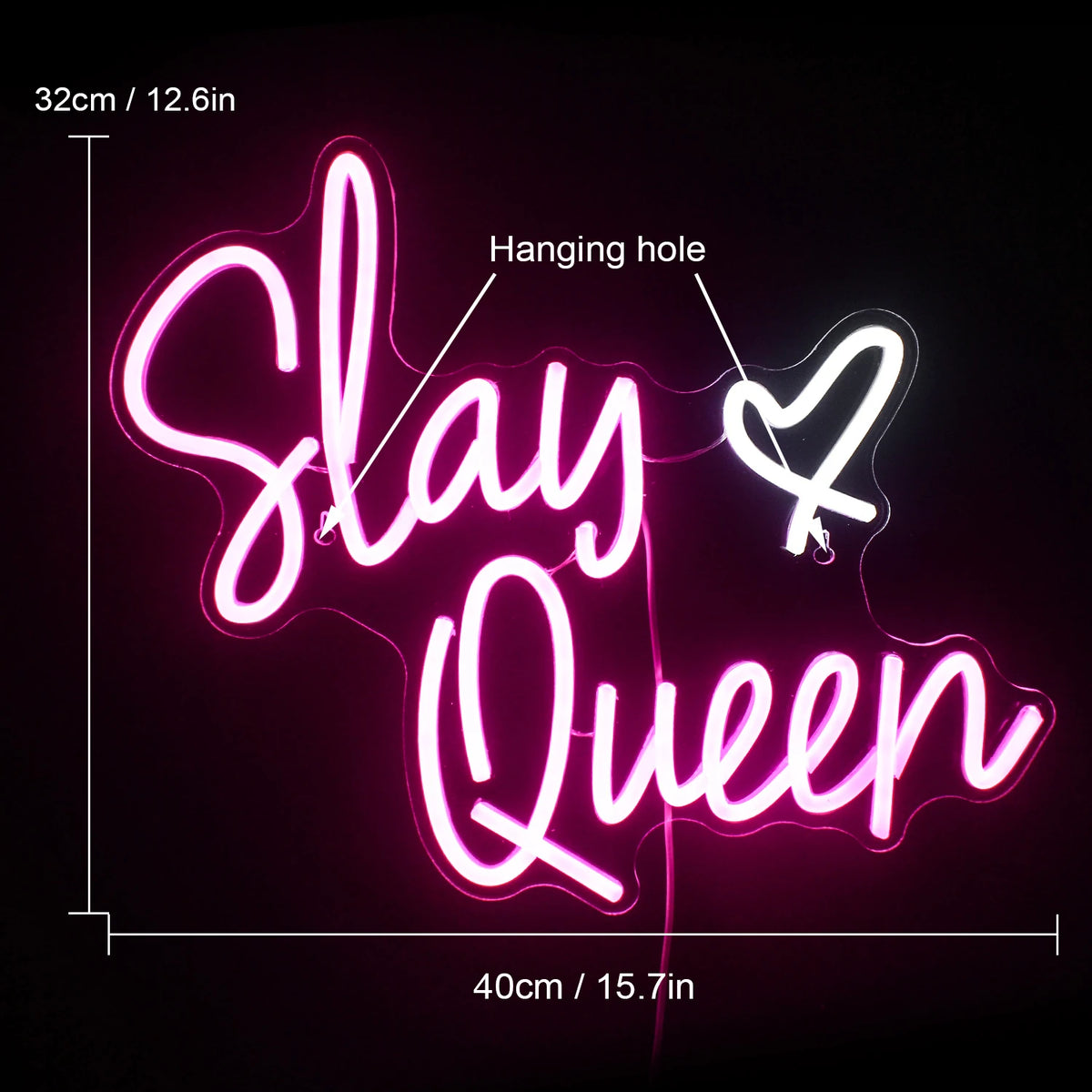 Slay Queen – Hjärta – LED-neonskylt (5 V USB)