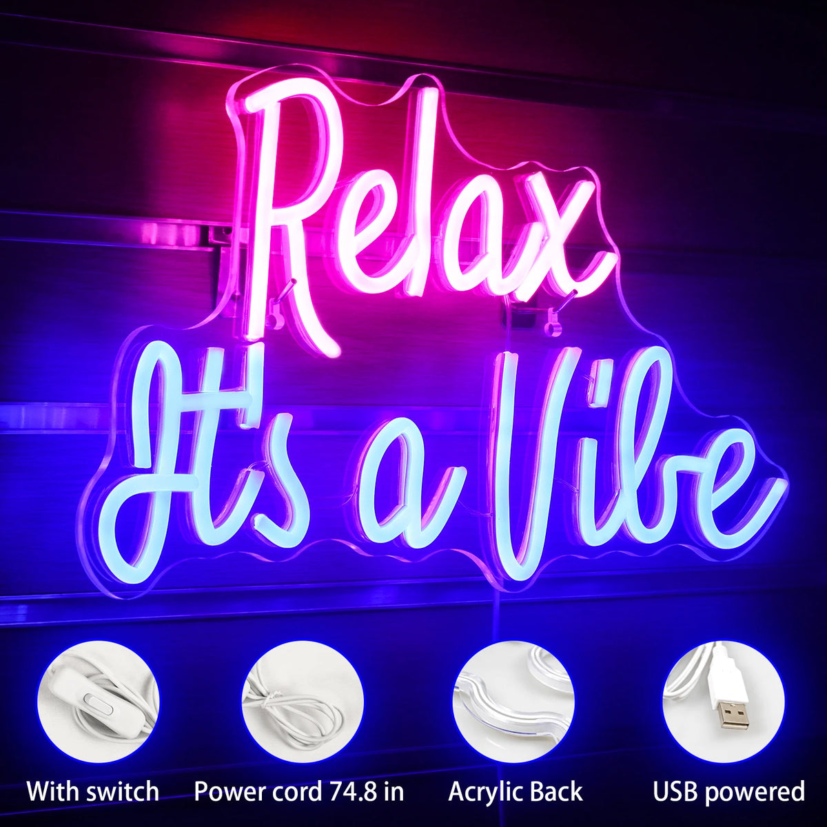 Relax It's a Vibe – LED-neonskylt (5 V USB)