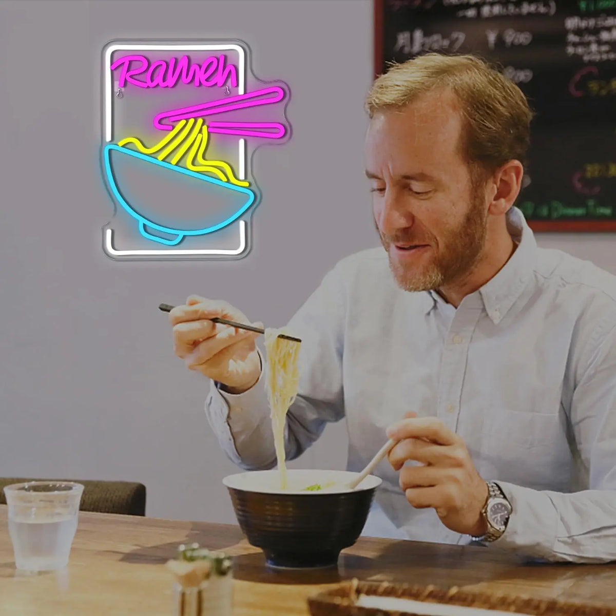 Ramen – Nudelskål och ätpinnar – LED-ljusskylt (5 V USB)