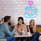 Kaffekopp och hjärta – LED-ljusskylt (5 V USB)