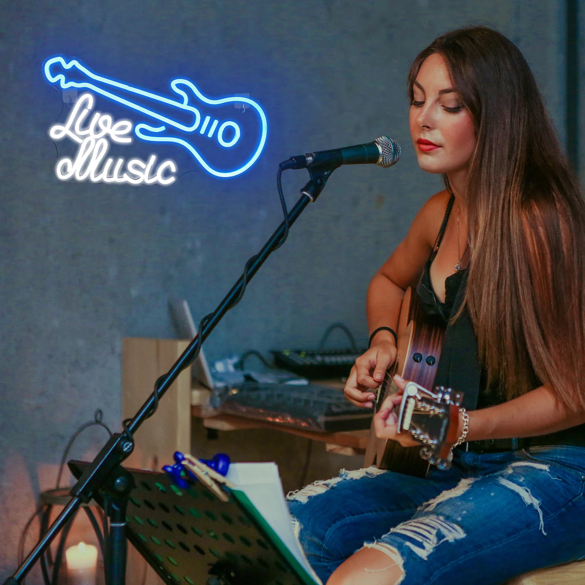 Live Music – Gitarr – LED-neonskylt (5 V USB)