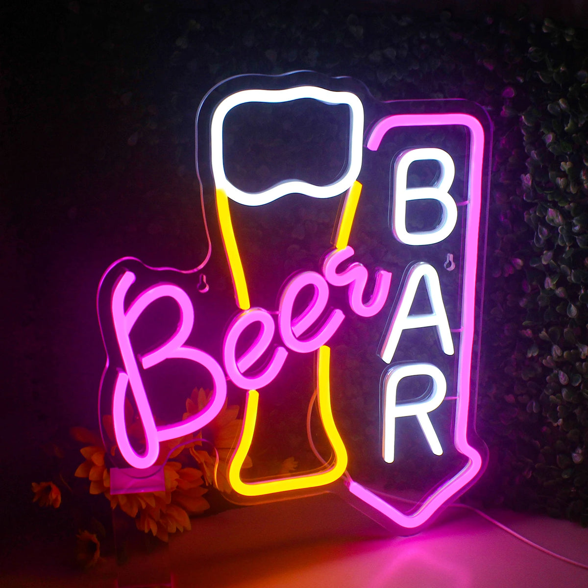 Beer BAR – Ölglas och nedåtpil – LED-ljusskylt (5 V USB)