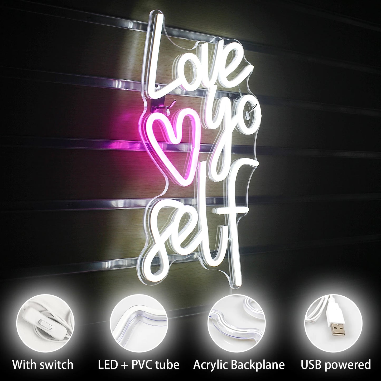 Love Yourself 5V USB LED Ljusskylt - Budgetvänlig