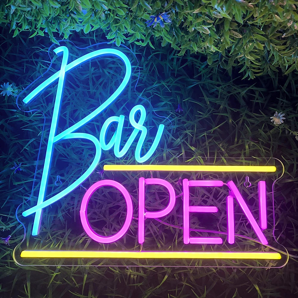 BAR OPEN – Vågräta linjer – LED-ljusskylt (5 V USB)