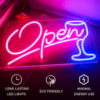 Open – Vinglas – LED-ljusskylt (5 V USB)
