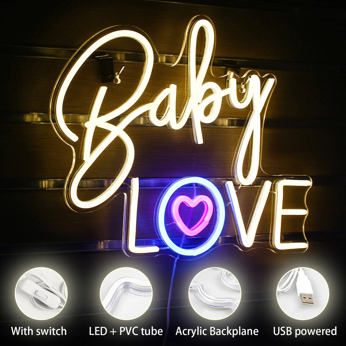 Baby Love 5V USB LED Ljusskylt - Prisvänlig