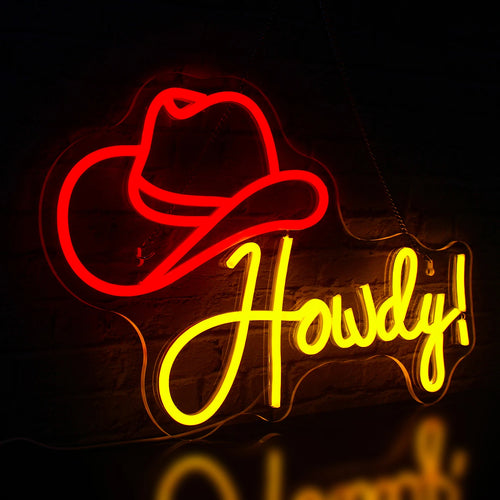 Howdy! – Cowboyhatt – LED-neonskylt (5 V USB)
