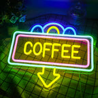 COFFEE – Rektangulär ram och nedåtpil – LED-ljusskylt (5 V USB)