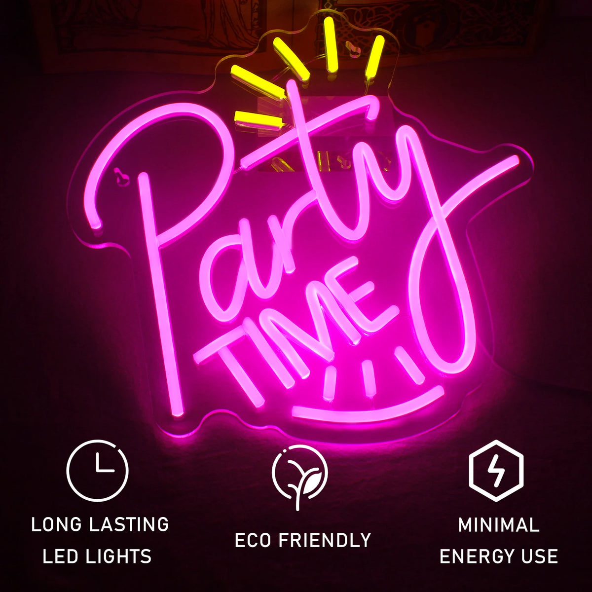Party TIME – Ljusstrålar – LED-neonskylt (5 V USB)