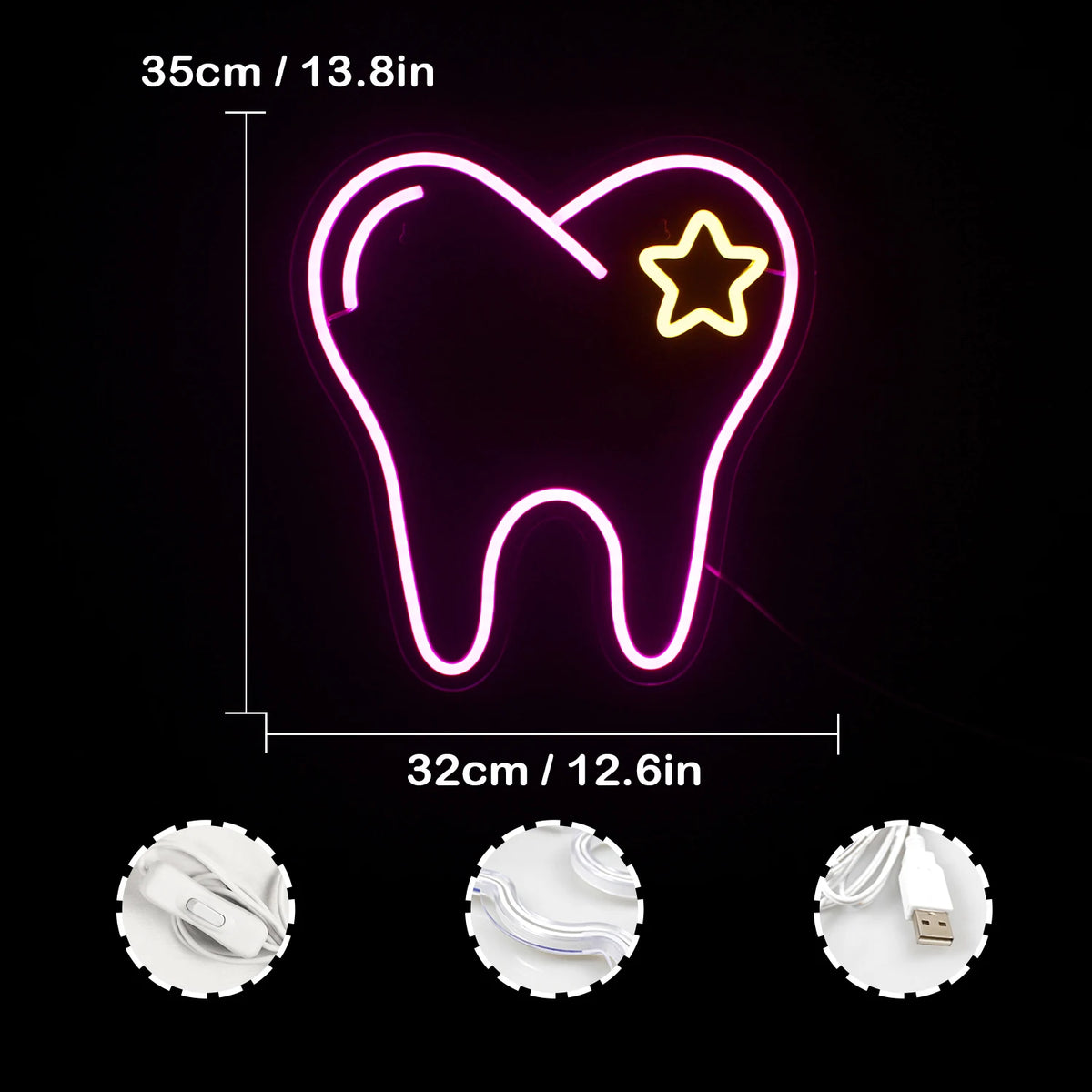 Rosa tand – LED-neonskylt (5 V USB)