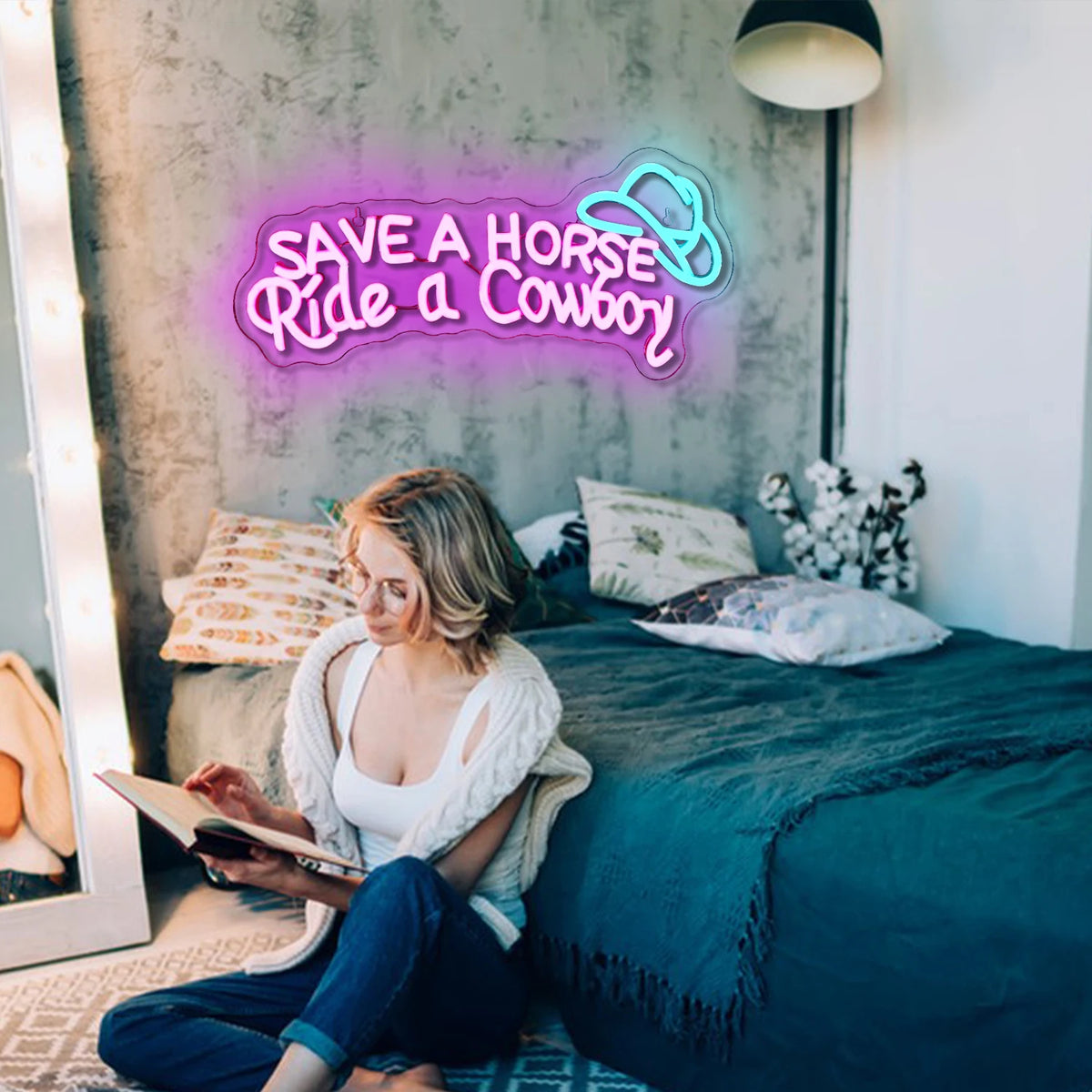 SAVE A HORSE Ride a Cowboy – Cowboyhatt – LED-neonskylt (5 V USB)