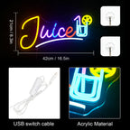 Juice – Juiceglas och citrusskiva – LED-ljusskylt (5 V USB)