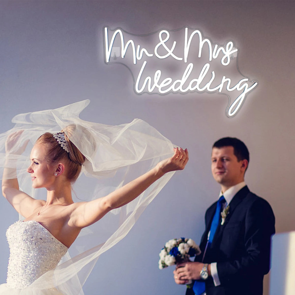 Mr&Mrs Wedding – LED-neonskylt (5 V USB)