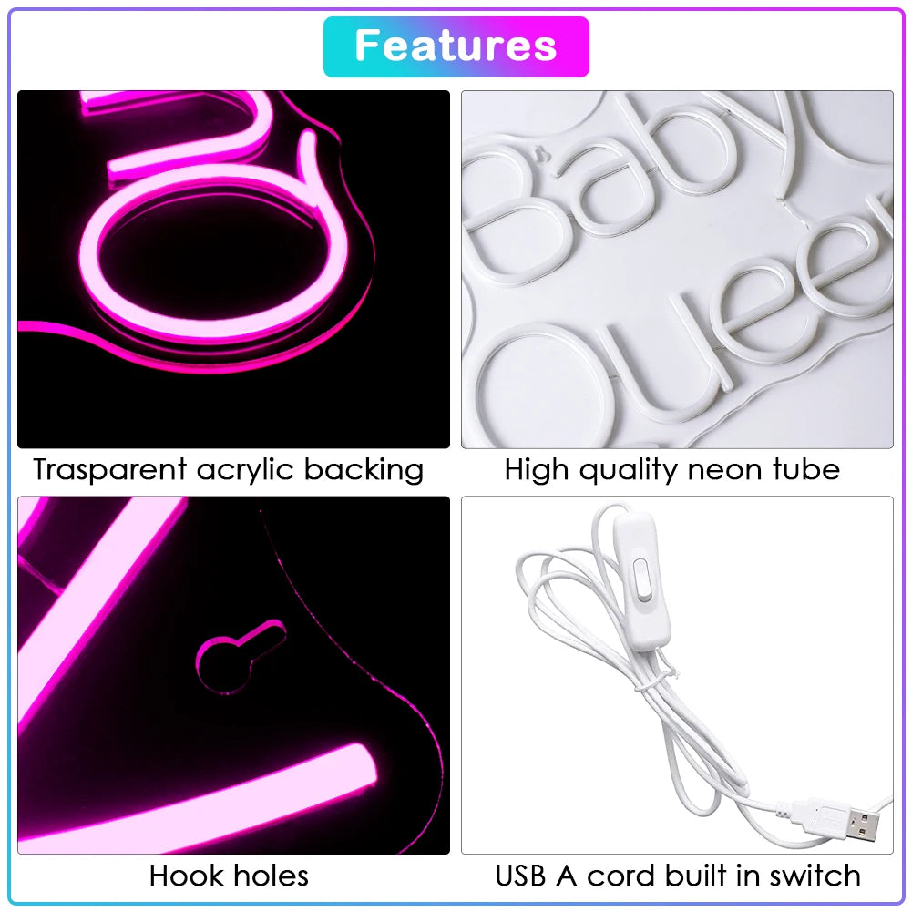 Baby Queen 5V USB LED Ljusskylt - Prisvärd