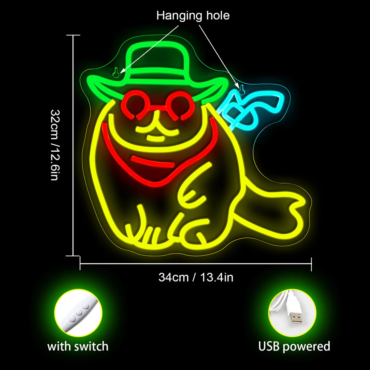 Cowboykatt – LED-neonskylt (5 V USB)