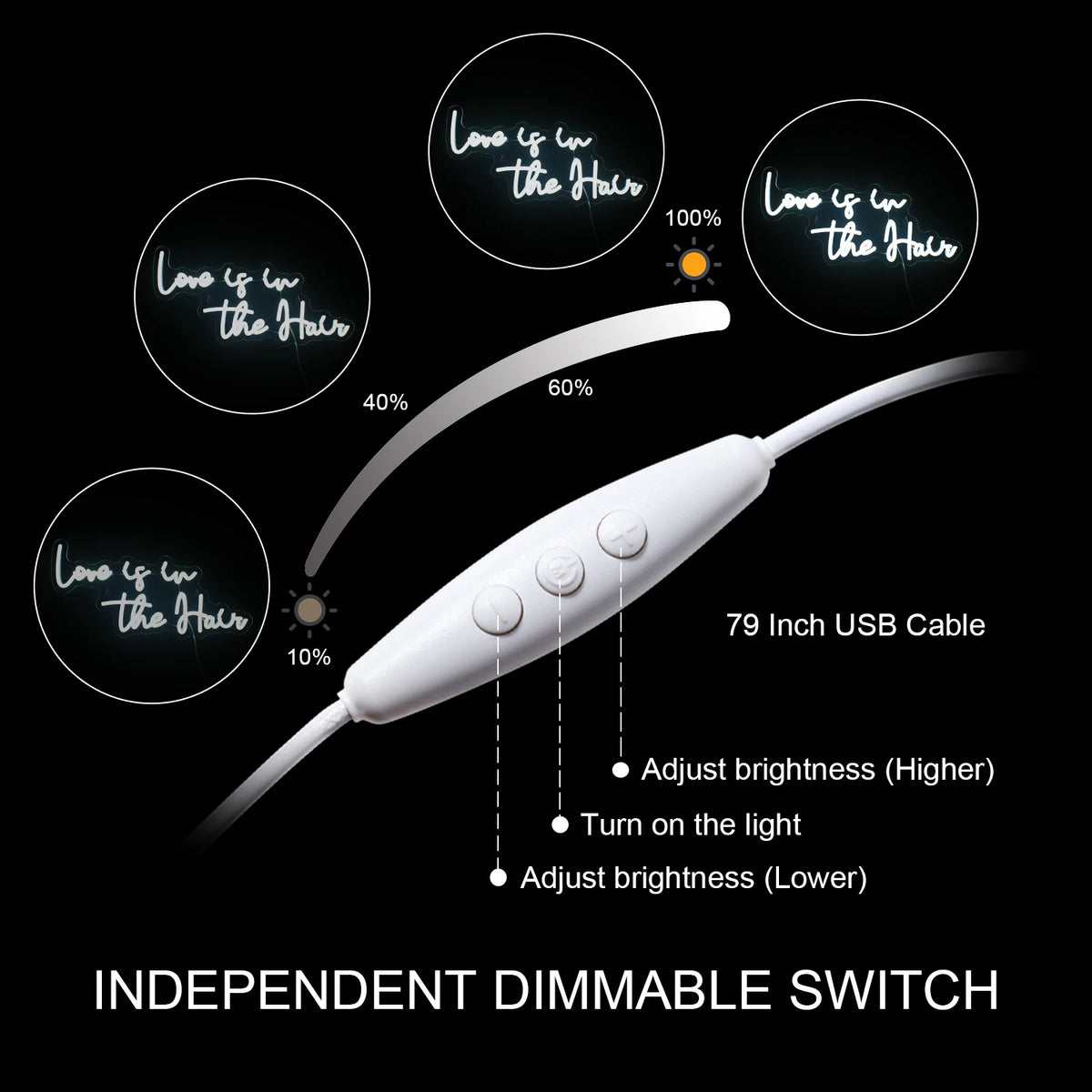 Love is in the Hair – LED-ljusskylt (5 V USB)