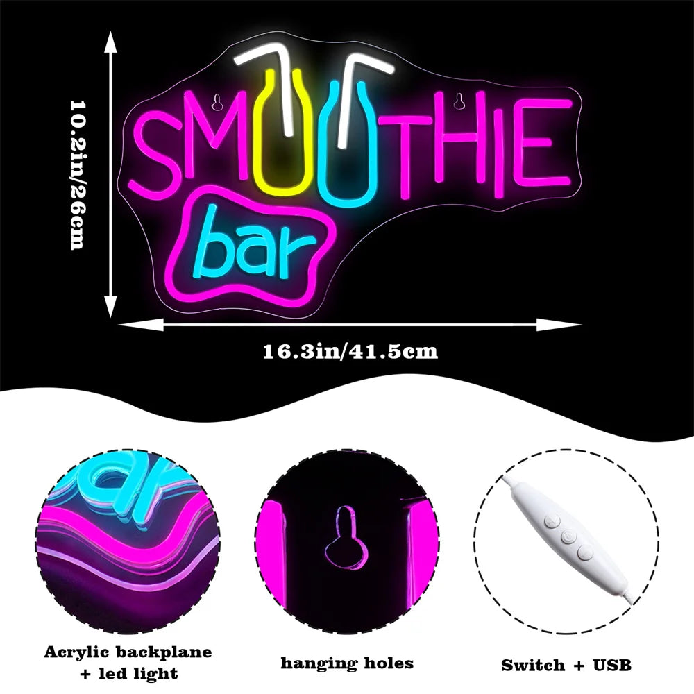 SMOOTHIE bar – Dricksglas i de två O-bokstäverna – LED-ljusskylt (5 V USB)