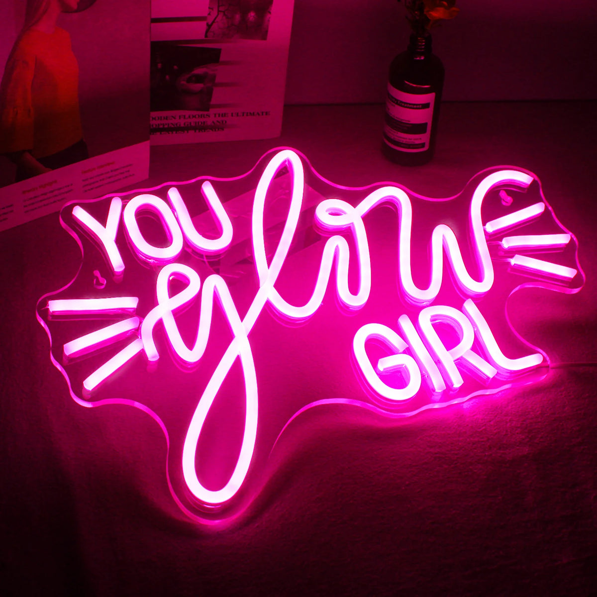 YOU glow GIRL – Ljusstrålar – LED-neonskylt (5 V USB)