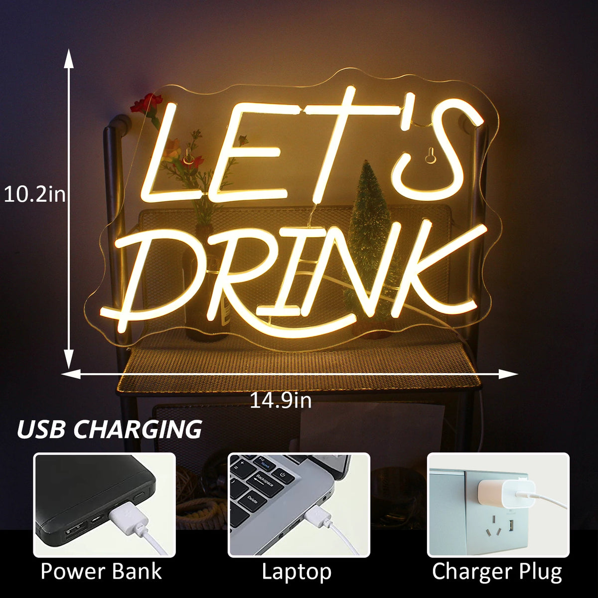 Let's Drink – LED-ljusskylt (5 V USB)