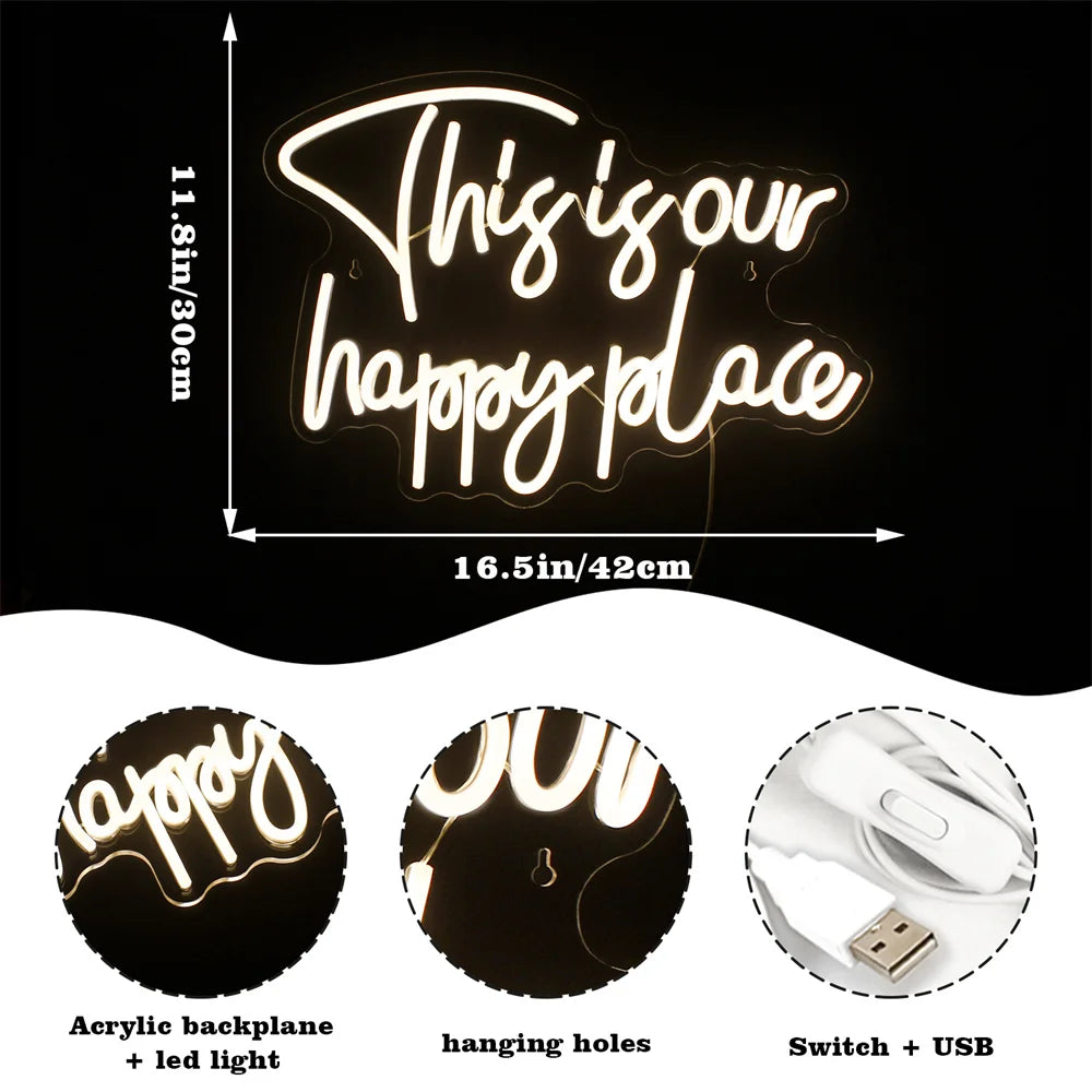 This is our happy place – LED-neonskylt (5 V USB)