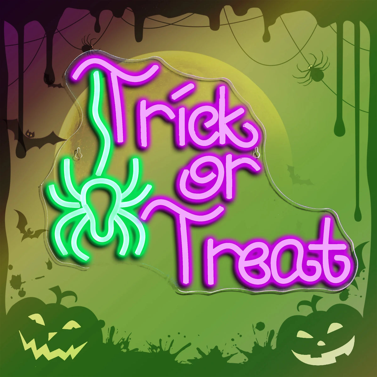 Trick or Treat – Spindel – LED-neonskylt (5 V USB)