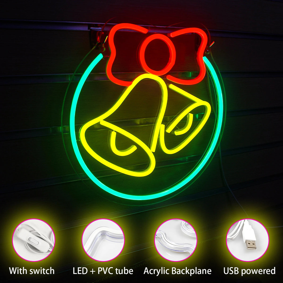 Julklocka – LED-neonskylt (5 V USB)