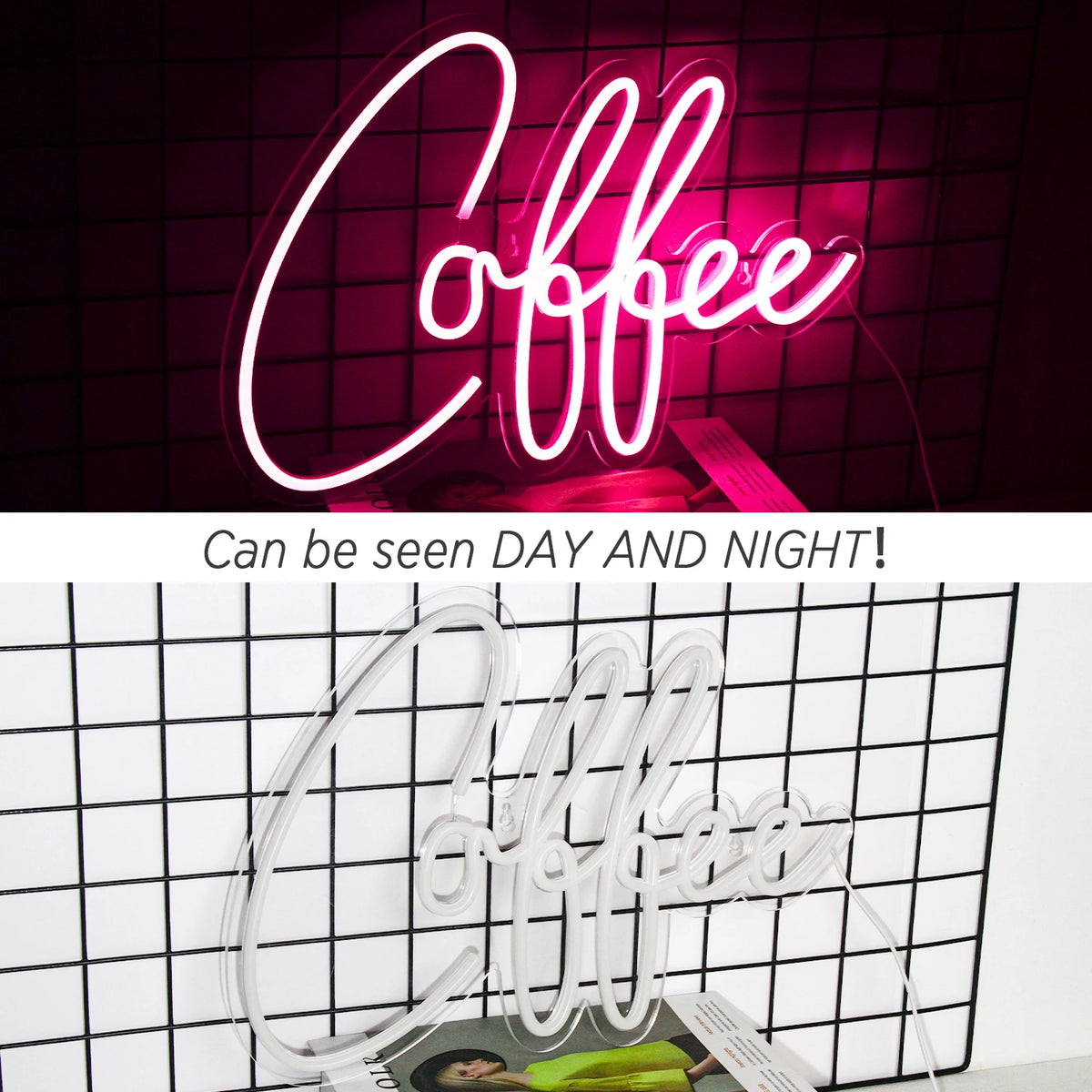 Coffee – Rosa – LED-ljusskylt (5 V USB)