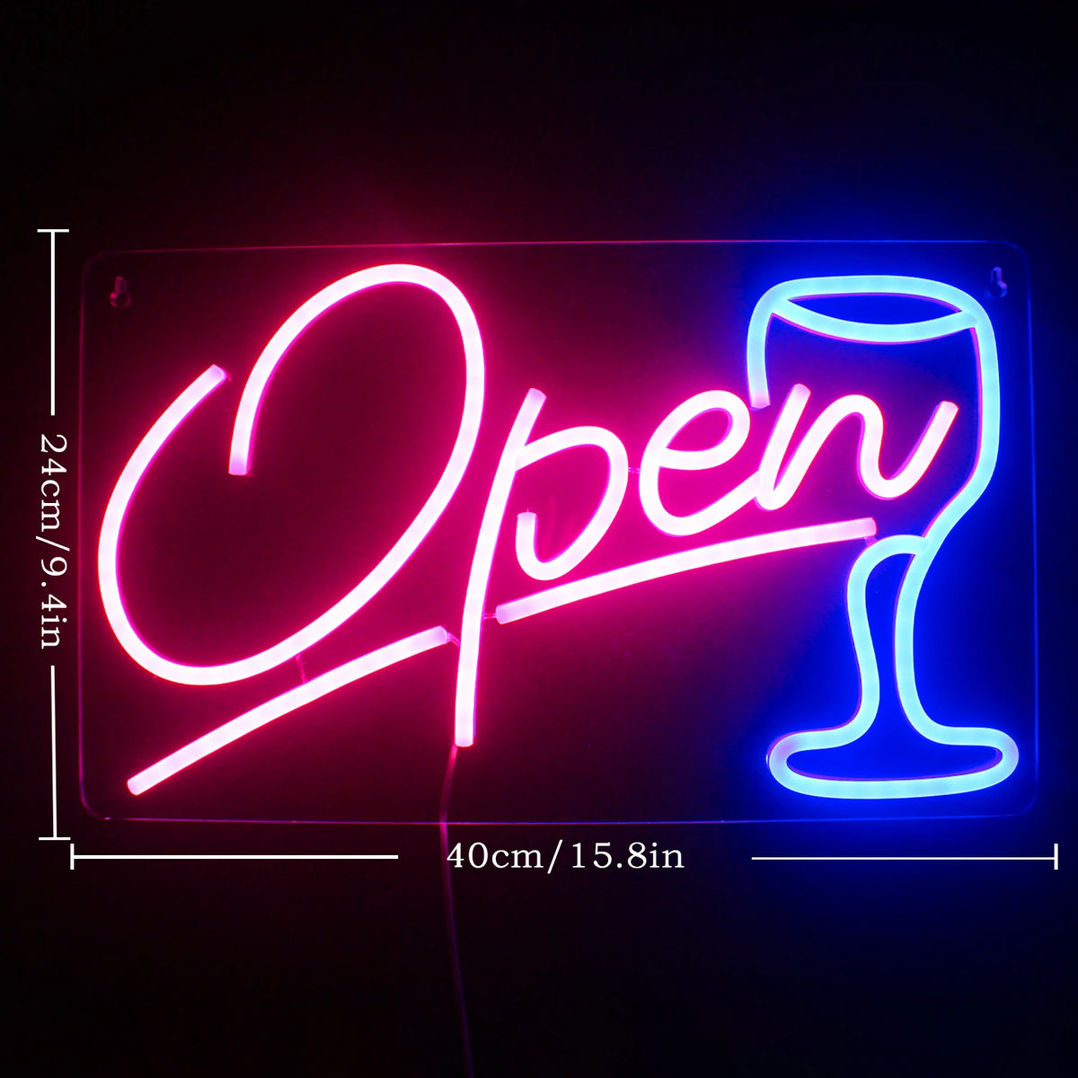 Open – Vinglas – LED-ljusskylt (5 V USB)