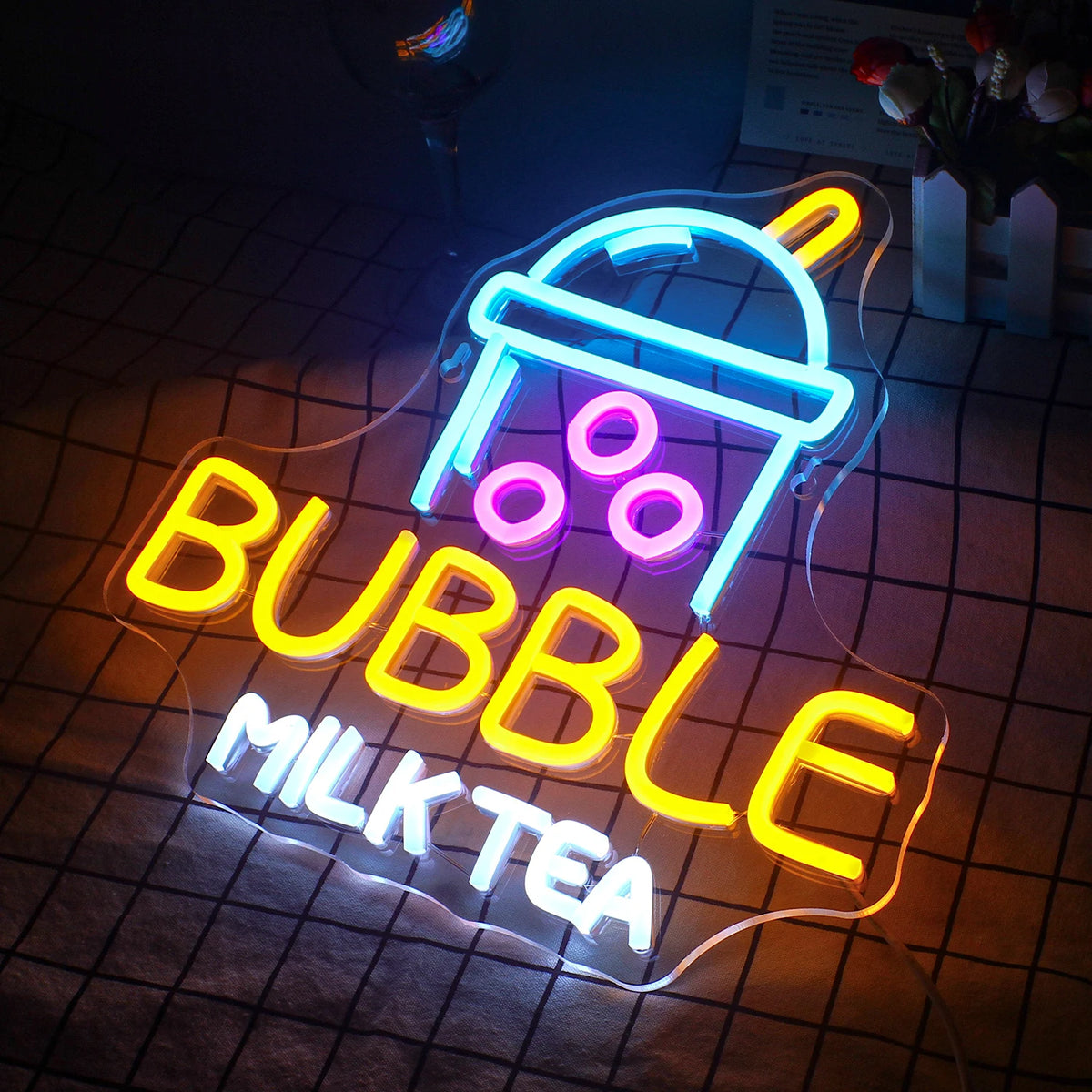 BUBBLE MILK TEA – Mugg med bubbelte – LED-ljusskylt (5 V USB)