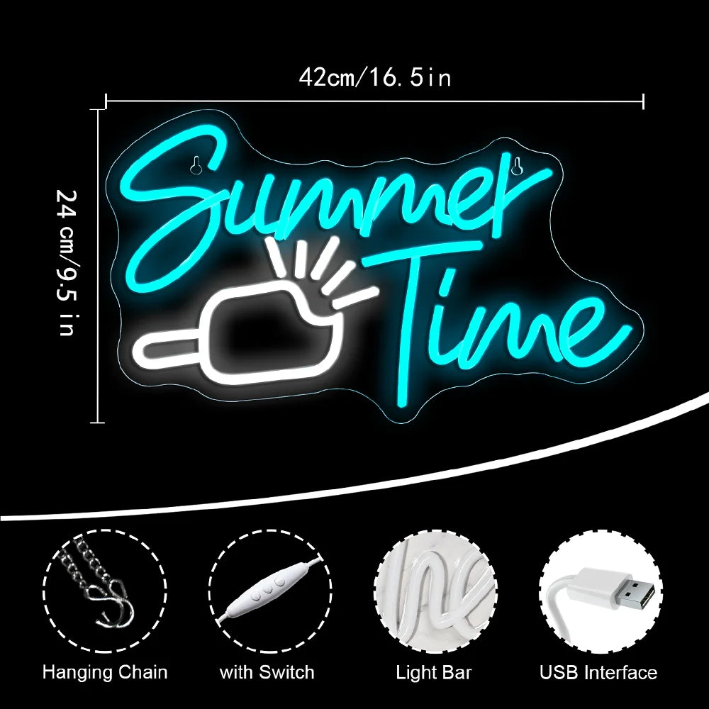 Summer Time – Glass – LED-neonskylt (5 V USB)