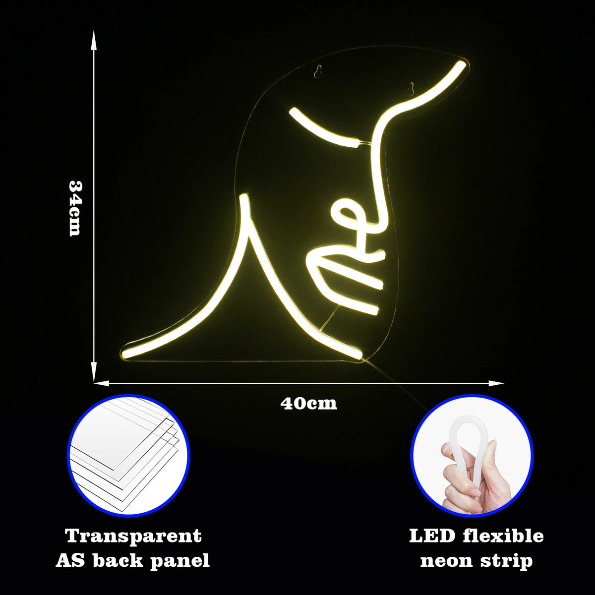 Ansikte – LED-neonskylt (5 V USB)