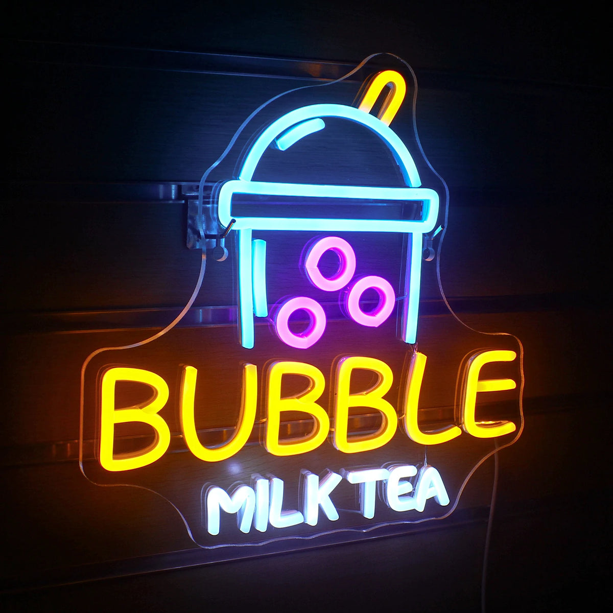 BUBBLE MILK TEA – Mugg med bubbelte – LED-ljusskylt (5 V USB)