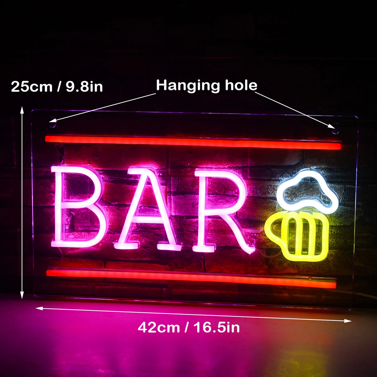 BAR – Ölsejdel och vågrät kant – LED-ljusskylt (5 V USB)