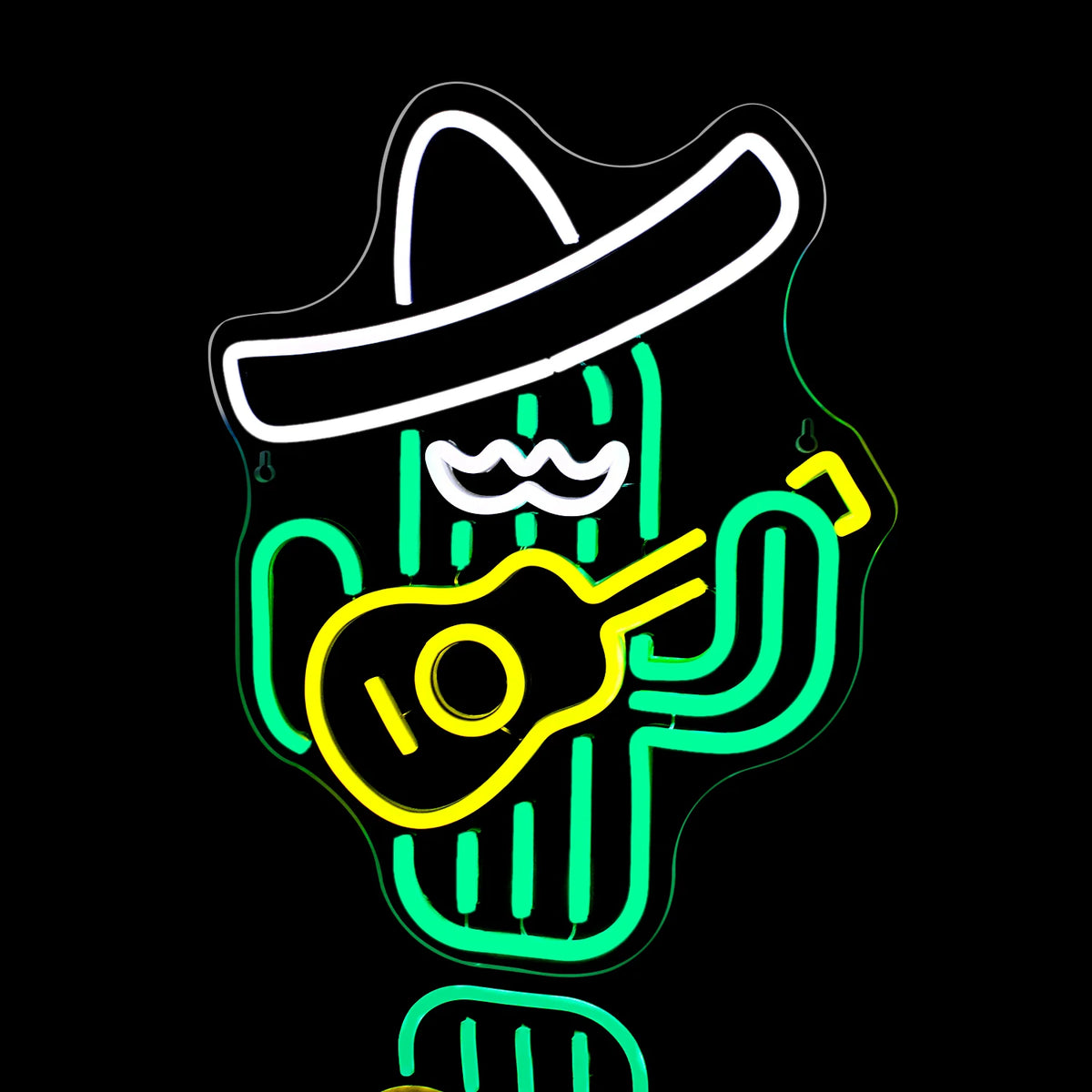 En levande LED-neonskylt formad som en klassisk cowboyhatt, glödande med ett starkt och inbjudande ljus.