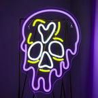 Lila droppande dödskalle – LED-neonskylt (5 V USB)